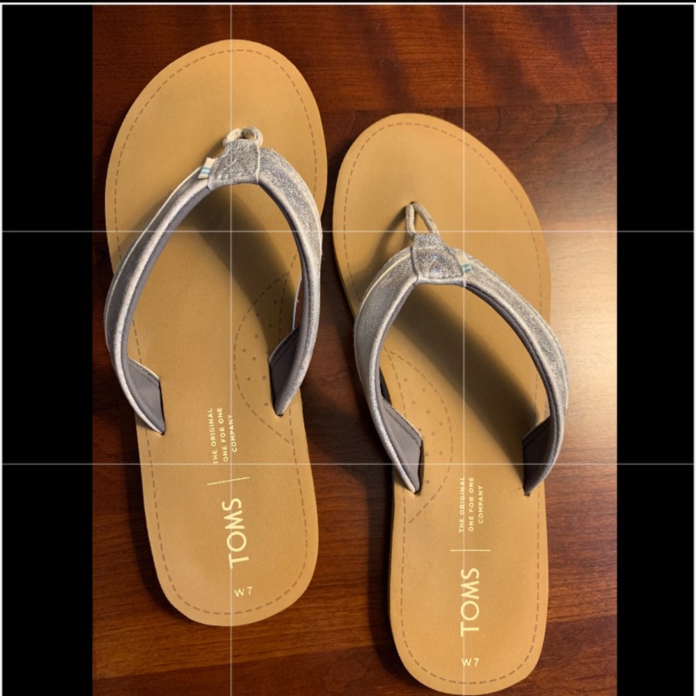Tom’s Silver Shimmer Synthetic Gabi Flip Flops